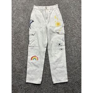 Pacsun White Cotton Hippie High Rise Carpenter Cargo Pants Womens 23 Rainbow Sun